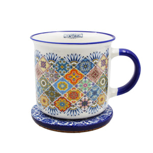 Traditional Blue Tile Azulejo Ceramic Coasters with Cork Bottom, Set of 4
