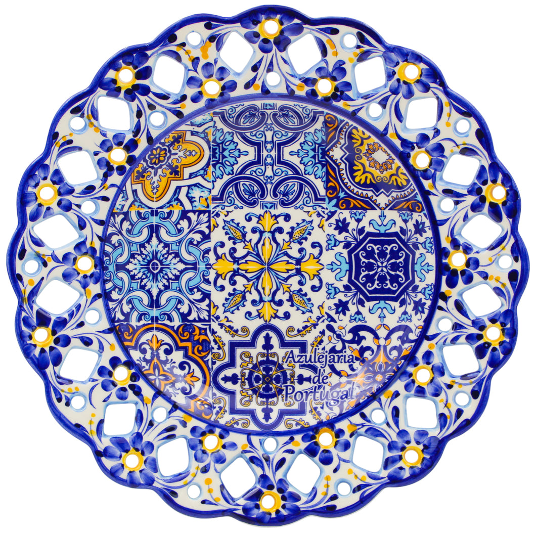 Portuguese Azulejo Decorative Ceramic Plate – Traditional Blue and Yellow Tile Design, 11