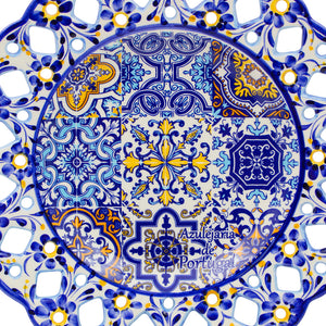 Portuguese Azulejo Decorative Ceramic Plate – Traditional Blue and Yellow Tile Design, 11" Diameter