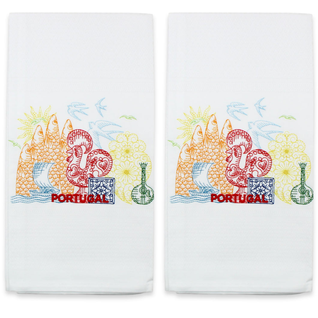 Set of 2 Portuguese Icons Embroidered Kitchen Towels, Decorative Dish Towels