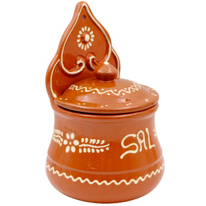Portuguese Terracotta Salt Holder with Lid – Traditional Hand-Painted Design