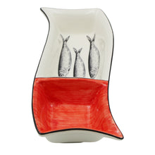 Load image into Gallery viewer, Portuguese Ceramic Divided Serving Dish with Sardine Design and Red Accent
