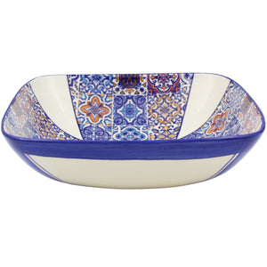 Portuguese Azulejo Ceramic Serving Bowl - Multicolor Tile Pattern