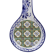Load image into Gallery viewer, Traditional Tile Azulejo Yellow &amp; Green Ceramic Spoon Rest Utensil Holder, Tavira
