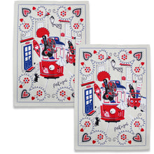 Load image into Gallery viewer, Portuguese Rooster &amp; Sardine on Tram Themed Decorative Kitchen Dish Towel, Set of 2
