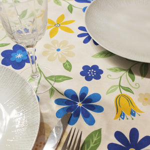 100% Cotton Tablecloth with Blue, Yellow, and Beige Floral Pattern – Made in Portugal