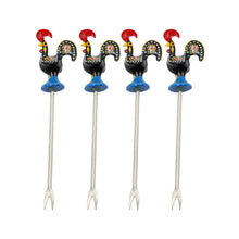 Load image into Gallery viewer, Traditional Hand-Painted Portuguese Good Luck Rooster with Appetizer Tapas Forks
