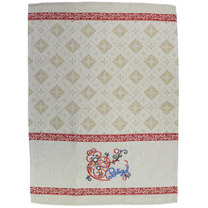 Traditional Portuguese Viana Heart Red & Beige Cotton Kitchen Dish Towel, Set of 2