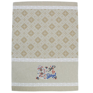 Traditional Portuguese Viana Heart White & Beige Cotton Kitchen Dish Towel, Set of 2