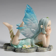 Load image into Gallery viewer, Daydreaming Fairy Figurine – Lying Fairy Statue with Blue Wings
