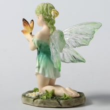 Load image into Gallery viewer, Kneeling Fairy Figurine – Green Fairy Statue Holding a Butterfly
