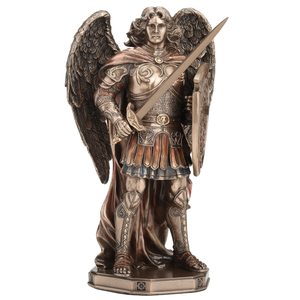 Archangel Saint Michael Figurine – Cold Cast Bronze Statue Wielding Sword and Shield