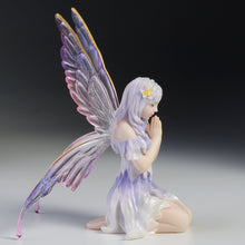 Load image into Gallery viewer, Wishing Periwinkle Fairy Figurine – Kneeling Fairy Statue with Purple Wings
