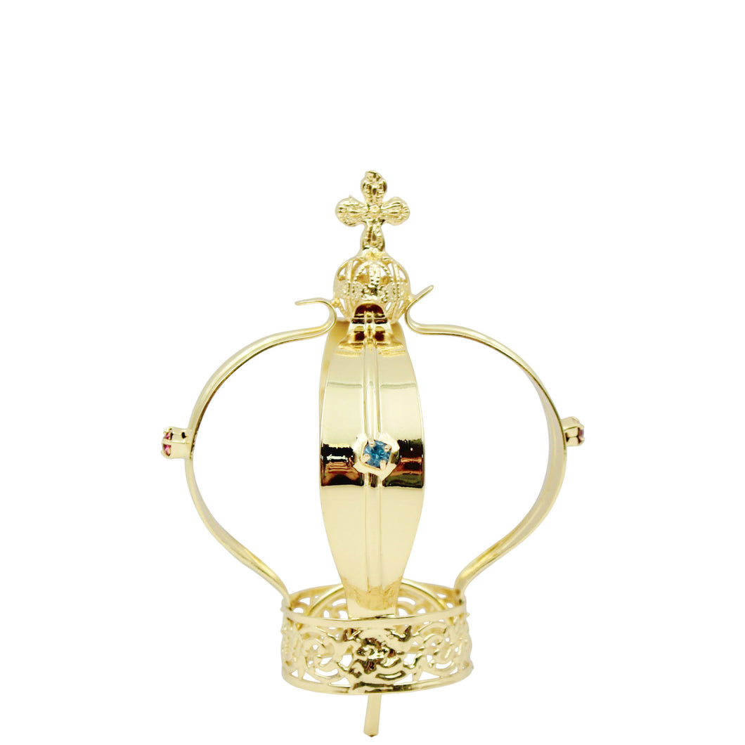 Our Lady of Fatima Gold Tone Metal Filigree Crown with Gem Accents for Religious Statues