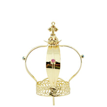Load image into Gallery viewer, Our Lady of Fatima Gold Tone Metal Filigree Crown with Gem Accents for Religious Statues
