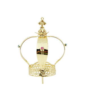 Our Lady of Fatima Gold Tone Metal Filigree Crown with Gem Accents for Religious Statues