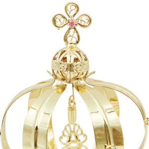 Our Lady of Fatima Gold Tone Metal Filigree Crown with Gem Accents for Religious Statues