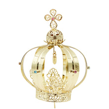 Load image into Gallery viewer, Our Lady of Fatima Gold Tone Metal Filigree Crown with Gem Accents for Religious Statues
