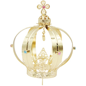 Our Lady of Fatima Gold Tone Metal Filigree Crown with Gem Accents for Religious Statues