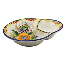 Load image into Gallery viewer, Large Traditional Hand-Painted Yellow Floral Olive Dish with Pit Holder
