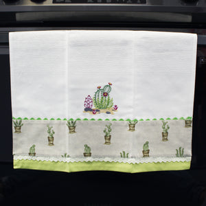 100% Cotton Decorative Kitchen Dish Towel with Border - Made in Portugal - Cactus