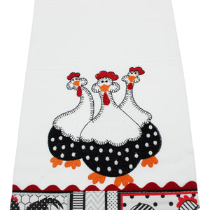 100% Cotton Decorative Kitchen Dish Towel with Border - Made in Portugal - Chickens