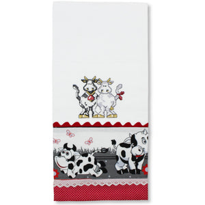 100% Cotton Decorative Kitchen Dish Towel with Border - Made in Portugal - Cows
