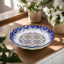 Load image into Gallery viewer, Traditional Blue and Yellow Tile Azulejo Floral Ceramic Salad Bowl
