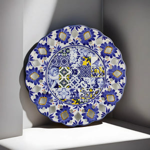 Hand-Painted Traditional Portuguese Blue Floral Tile Azulejo 11" Decorative Plate