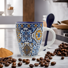 Load image into Gallery viewer, Traditional Portuguese Tile Azulejo Ceramic Mug with Spoon
