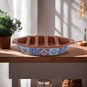 Traditional Mutlicolor Tile Azulejo Terracotta Sausage Roaster