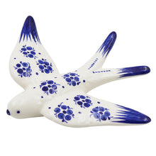 Load image into Gallery viewer, Set of 2 Hand-Painted Ceramic Swallows – Blue Floral Design Wall Decor
