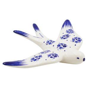 Set of 2 Hand-Painted Ceramic Swallows – Blue Floral Design Wall Decor