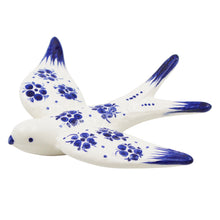 Load image into Gallery viewer, Set of 2 Hand-Painted Ceramic Swallows – Blue Floral Design Wall Decor
