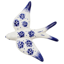Load image into Gallery viewer, Set of 2 Hand-Painted Ceramic Swallows – Blue Floral Design Wall Decor
