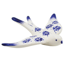 Load image into Gallery viewer, Set of 2 Hand-Painted Ceramic Swallows – Blue Floral Design Wall Decor
