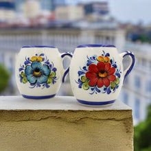 Load image into Gallery viewer, Hand-Painted Portuguese Ceramic Floral White Small Mugs, Set of 2
