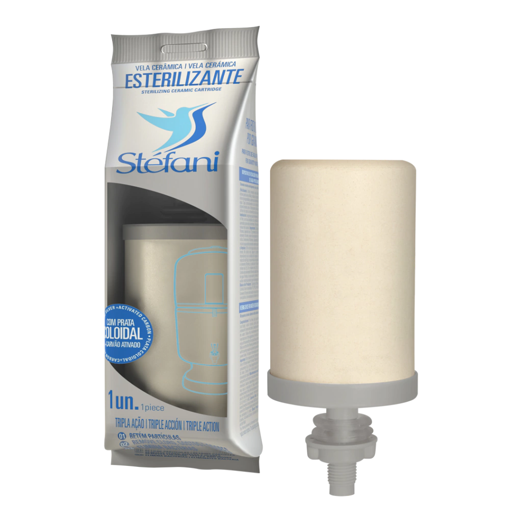 Brazilian Stéfani Triple Action Ceramic Water Filter Cartridge, Beige