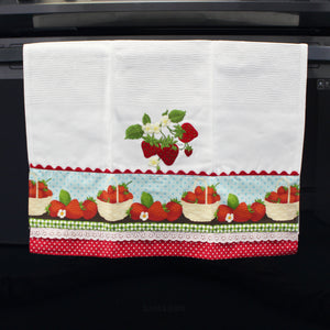 100% Cotton Decorative Kitchen Dish Towel with Border - Made in Portugal - Strawberry
