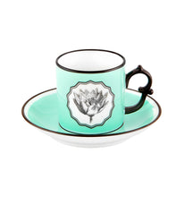 Load image into Gallery viewer, Vista Alegre Herbariae Yellow and Green Coffee Cups and Saucers, Set of 2
