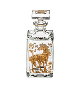 Vista Alegre Crystal Golden Whisky Decanter with Gold Horse