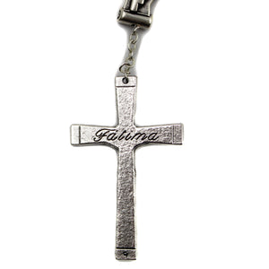 Our Lady of Fatima Black Crystal Rosary with Fatima Letters