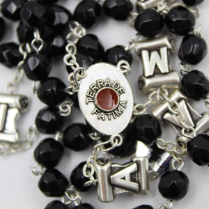 Our Lady of Fatima Black Crystal Rosary with Fatima Letters