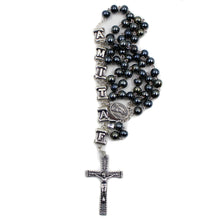 Load image into Gallery viewer, Our Lady of Fatima Grey Glass Rosary with Fatima Letters
