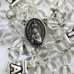 Our Lady of Fatima White Glass Rosary with Fatima Letters