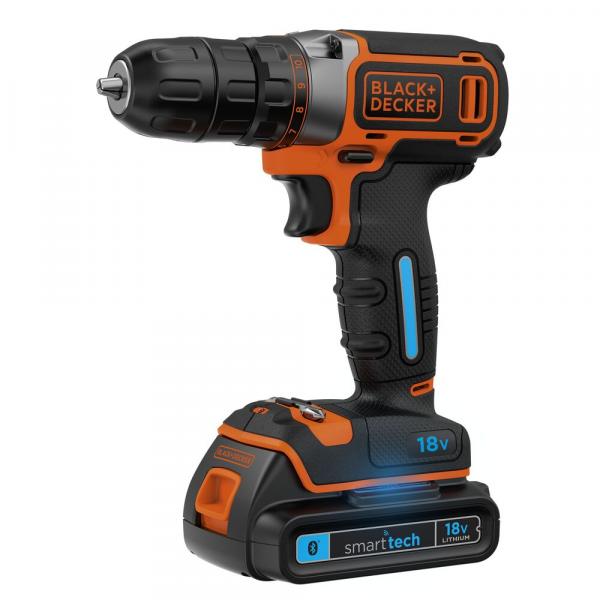 Black+Decker 18V Lithium-ion Smart Tech Drill Driver with 400mA charger and Kit Box, 220 Volts, Not for USA