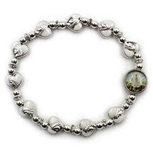 Handmade in Portugal Heart of Fatima White Miraculous Rosary Bracelet