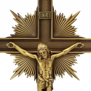 15" Metallic Altar Large Gold Crucifix with Stand