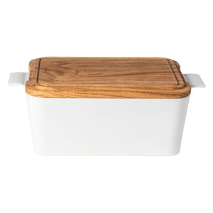 Casafina Ensemble 16" Rectangular White Bread Box with Oak Wood