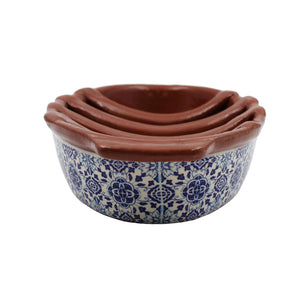 Portuguese Clay Terracotta Sausage Roaster with Blue Tile Design